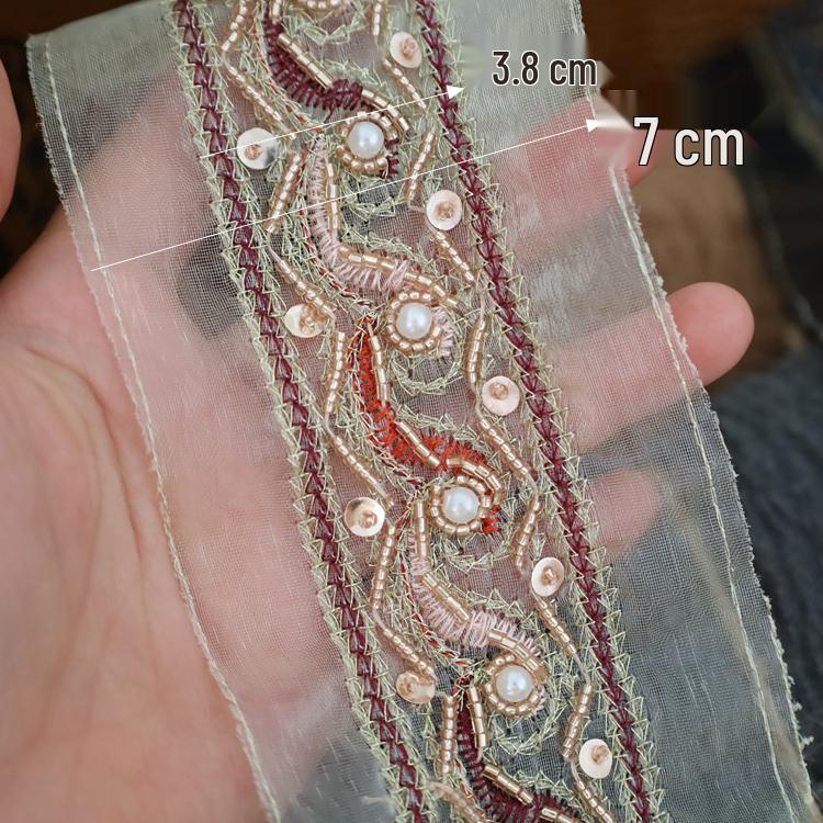 7CM Wide Ethnic Organza Beaded Embroidery Lace Trim for DIY Clothing, Belts, and Headwear