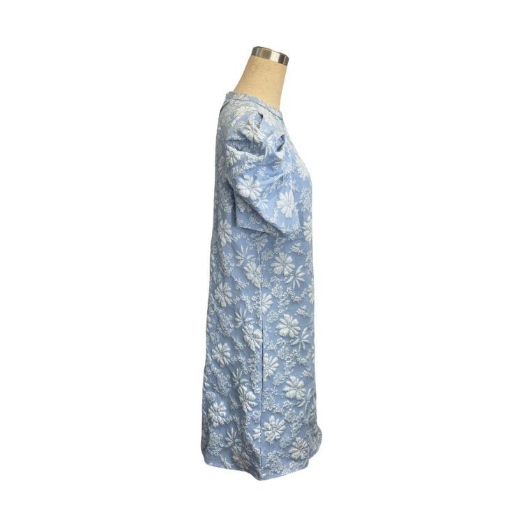 Textured Jacquard Women New Style Summer Vintage Dresses Round Neck Bubble Sleeve