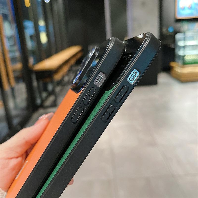 Funda de lujo nueva con patrón de cuero liso, ventana grande con película para lente, adecuada para iPhone 14 13 12 11 Pro Max, fundas todo incluido anticaídas