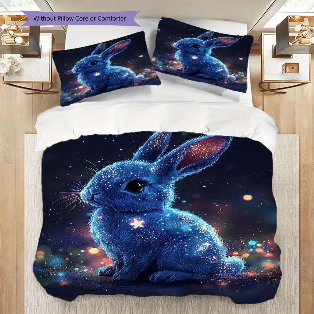Rabbit Pattern Bedding Quilt Set Quilt Cover Pillowcase Home Decoration Birthday Gift (1 * duvet cover + 2 * pillowcase, without core)