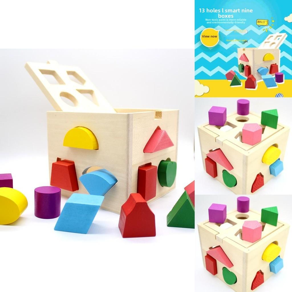 Shape Building Matching Blocks Toy Hollow Wooden Kids Educational Box Wooden