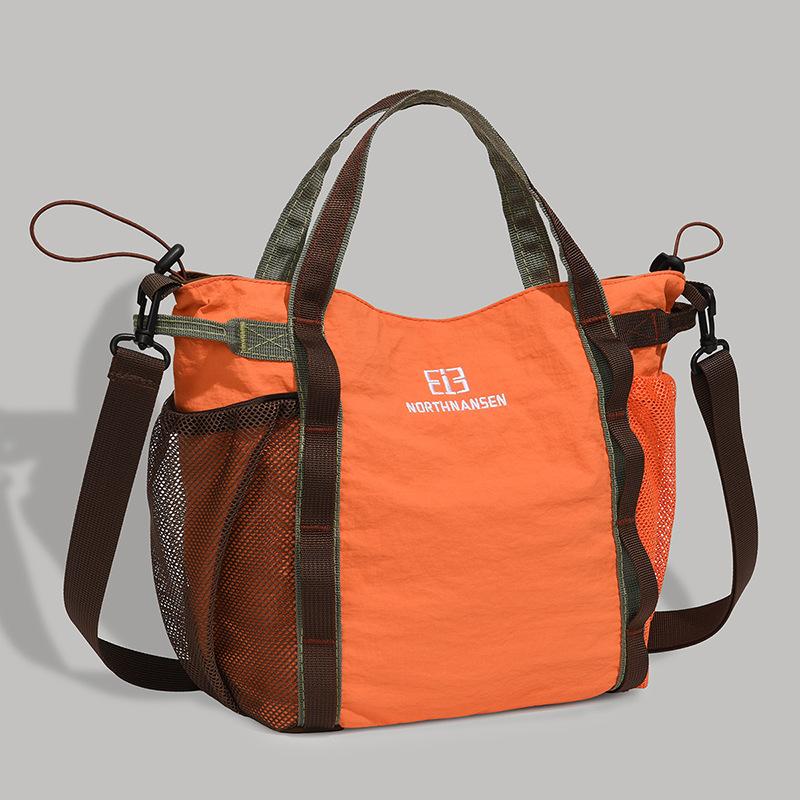Lightweight Nylon Colorblock Tote Bag with Side Mesh Pockets Crossbody Casual Shoulder Purse for Daily