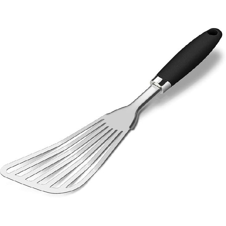 304 Stainless Steel Fish Spatula, Non-Slip Ergonomic Handle Slotted Spatula, Black чёрный