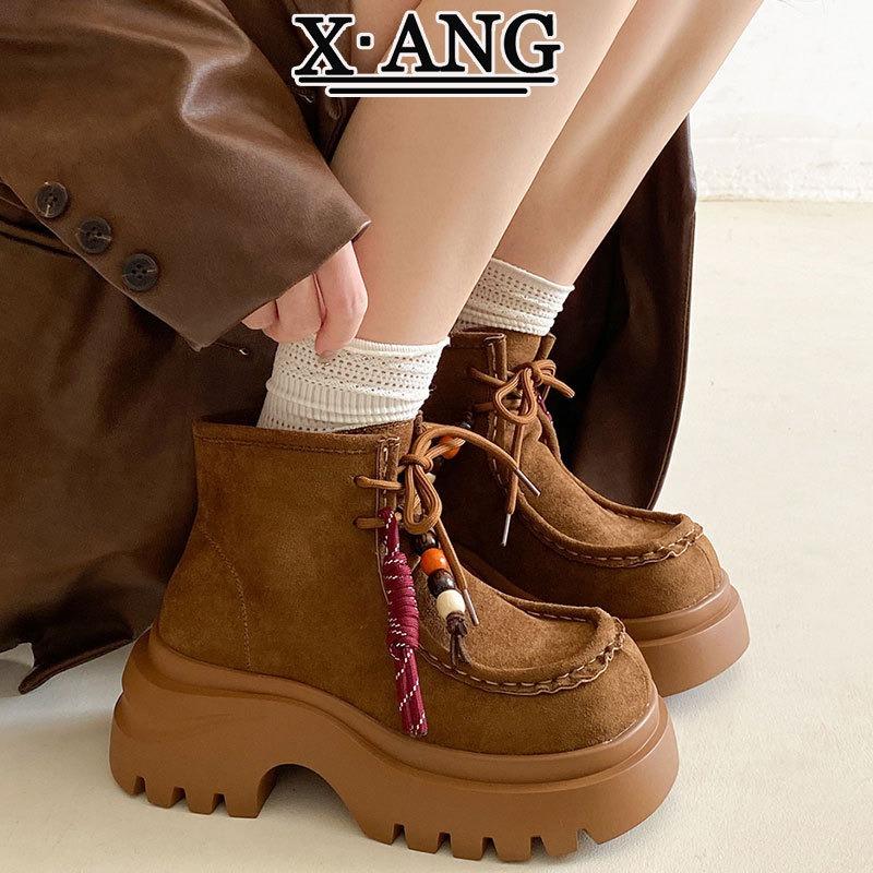Leather Martin Boots Women's Autumn and Winter New Thick-soled Heightening Short Boots Locomotive Tooling Boots