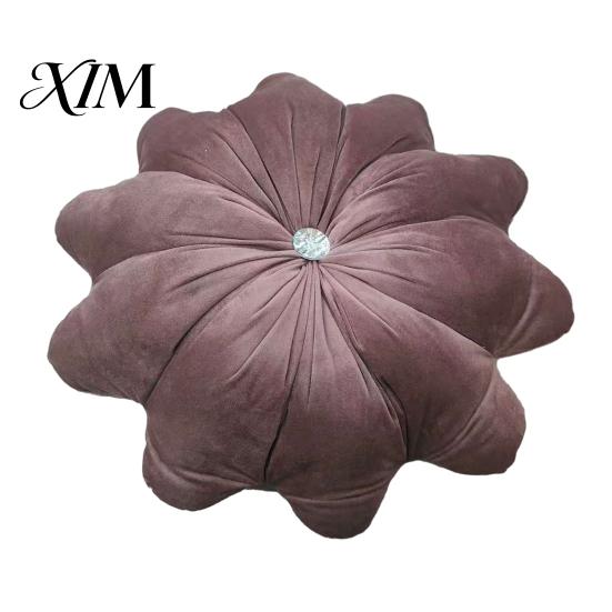 Decorative Pillows for Birthday Gifts Flower Throw Pillow, 18 Inch Floral Cushion, Velvet Round Cushion Chair Pillow with Rhinestone Accent Sofa Couch