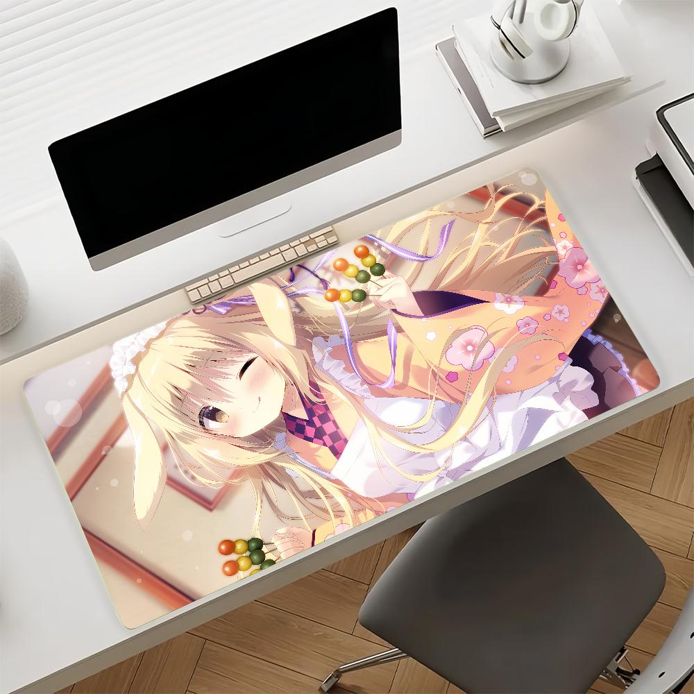 Gaming Mouse PadLarge Desk MatAntislip Stitched Edges Pink White Bunny Girl Anime Print Keyboard Pad for Gamer Home Office
