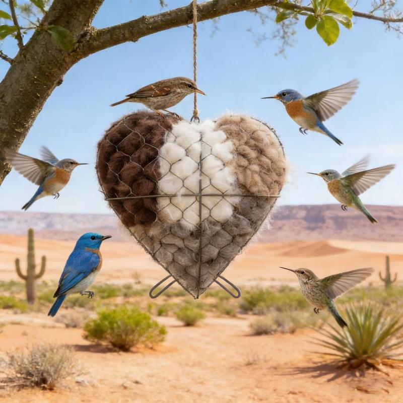 Hanging Bird Nesting House Bird Nesting Heart Holder Metal Birdhouse with Hook Hummingbird Nest Material Station for Wild Birds