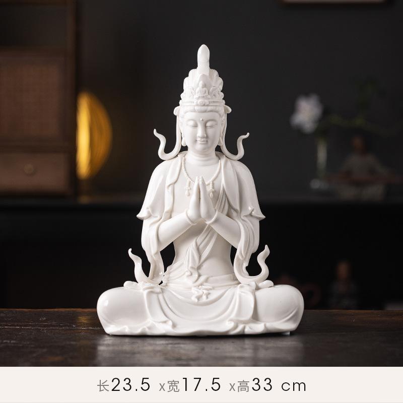 Статуя бодхисаттвы Авалокитешвары в форме лотоса, со сложенными ладонями, представляет собой керамическое украшение в китайском стиле.