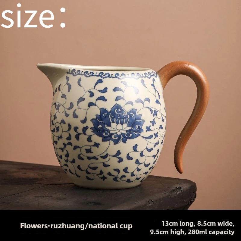 Luxury Handmade Ceramic Teapot Gong Dao Bei Blue Floral Porcelain Tea Pitcher for Chinese Tea Ceremony Collection