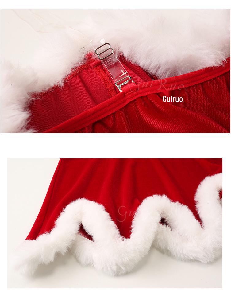 Velvet Patchwork Backless Christmas Princess Dress with Lace Cape Set