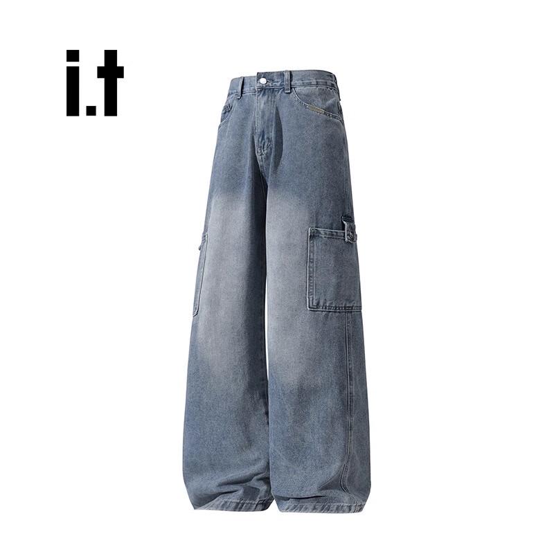 Izzue Unisex Loose Wide-Leg Straight Workwear Denim Jeans