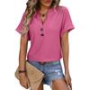 Spring Summer V-neck Button Solid Color Polka Dot Loose Short Sleeved T-shirt for Women Shirt