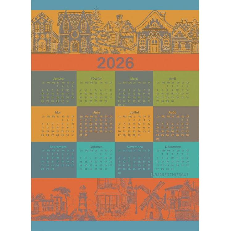 Garnier Thiebaut Calendrier 2026 Celebration French Kitchen Towel 22 x31 , Cotton, Jacquard Calendrier 2026 Celebrati
