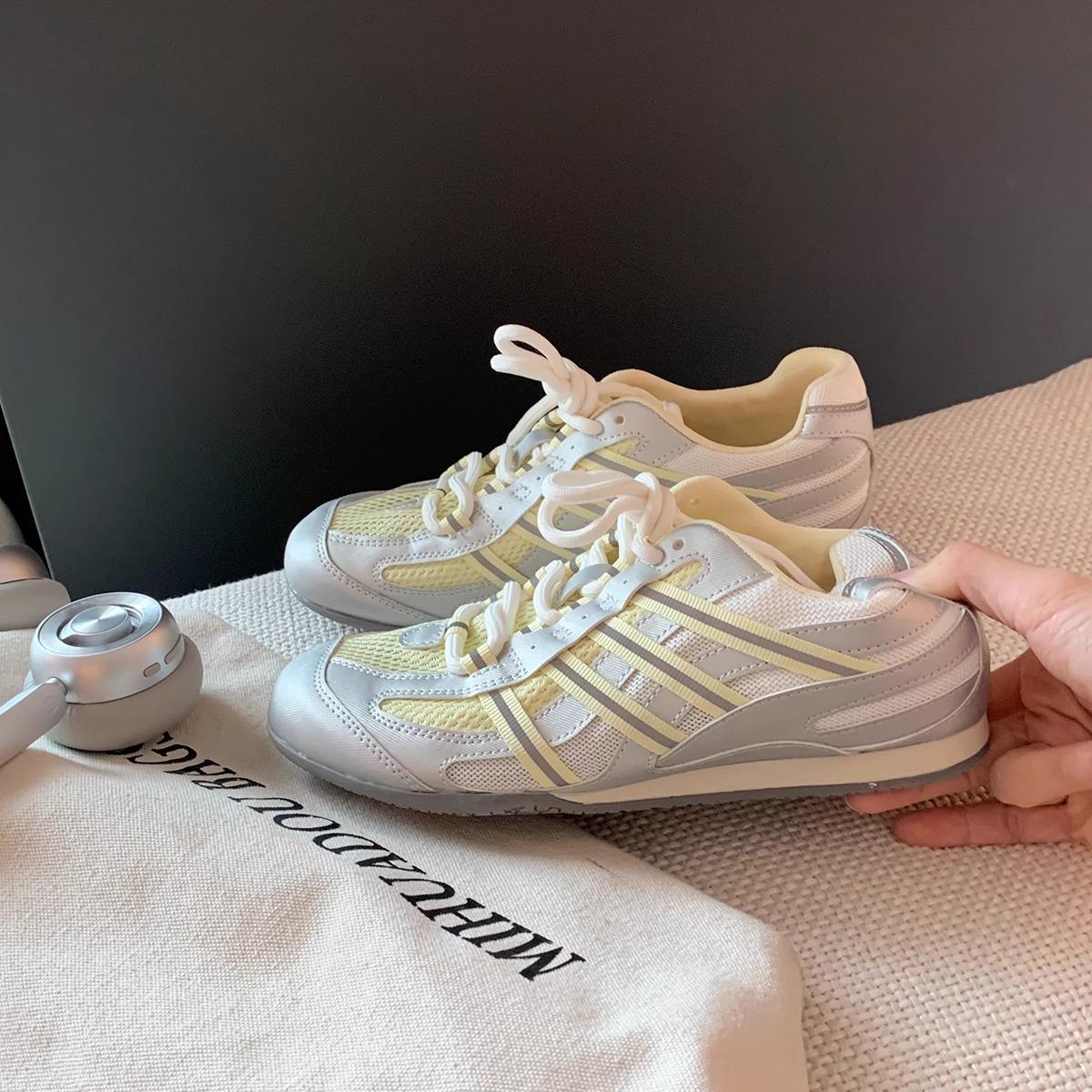 

2025 new summer height increase fashionable mesh contrasting color lace-up inner height increase Forrest Gump running shoes women soft and breathable 40 жёлтый