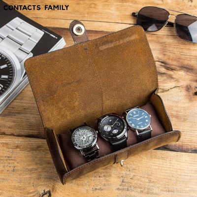 FAMILY 3 Slot Ρολόι ρολόι Display Box Ρετρό δερμάτινη αγελάδα Θήκη ρολογιού ταξιδιού Καρπός αποθήκευσης κοσμημάτων Θήκη οργάνωσης Δώρο