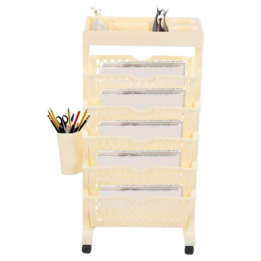 Movable Bookshelf 6 Tier Large Capacity Thickened Multifunctional Rolling Book Rack for Deskside Living Room