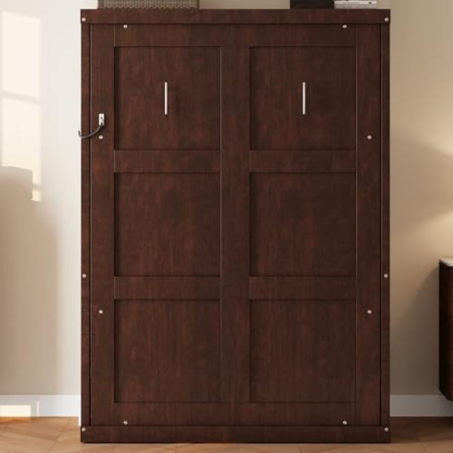 Twin Size Murphy Bed Cabinet, Space Saving Hidden Wall Bed, Wood Murphy Bed with Gas Struts for Home Office Small Room, Can Be