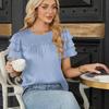 Ladies Summer Ruffles Short Sleeve O Neck Solid Color Casual Holiday Pullover Blouse Shirt Top