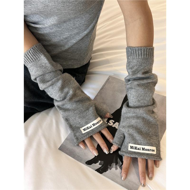 Divatos Új Japán Rakott Ujjú Félujjas Kesztyűk Nőknek Őszre és Télre Sokoldalú Trendi Lusta Stílus Kötött Meleg Gyapjú Ujjúk