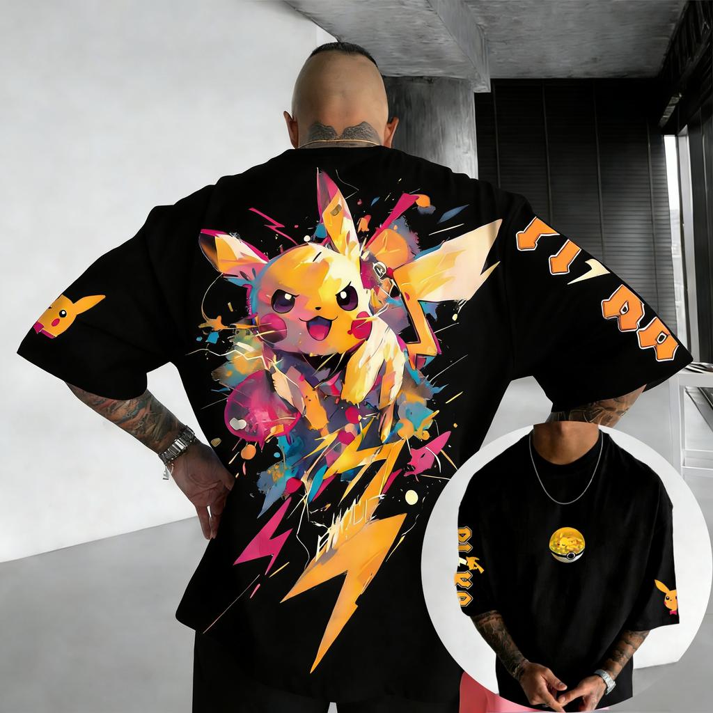 Pokémon Anime Peripheral Pikachu Doublesided Printed Tshirt 2026 Summer Kids Tee Outdoor Training and Fitness Mens Sportswear