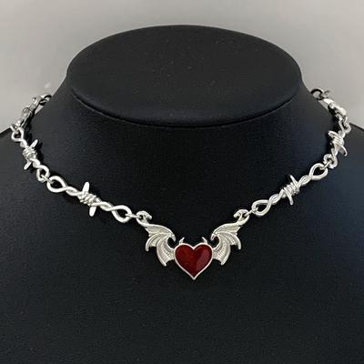 Aesthetic Goth Devil Heart Barbed Wire Choker Necklace Punk Hip Hop Jewelry Y2K Vampire Little Thorns Chain Choker Gift