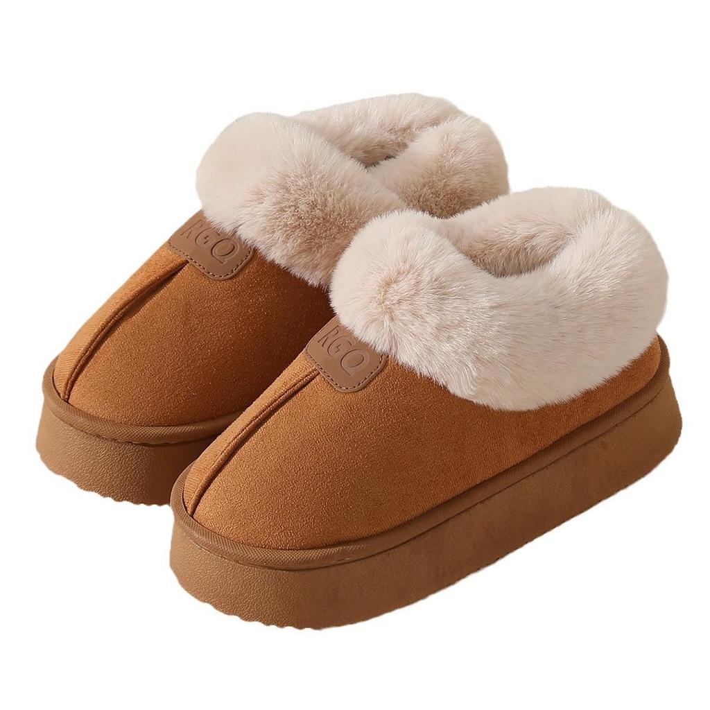 Women's Winter Thick-Soled Non-Slip Fleece-Lined Cotton Slippers - Wool-Lined, Heel-Covering, Outdoor & Indoor Use
