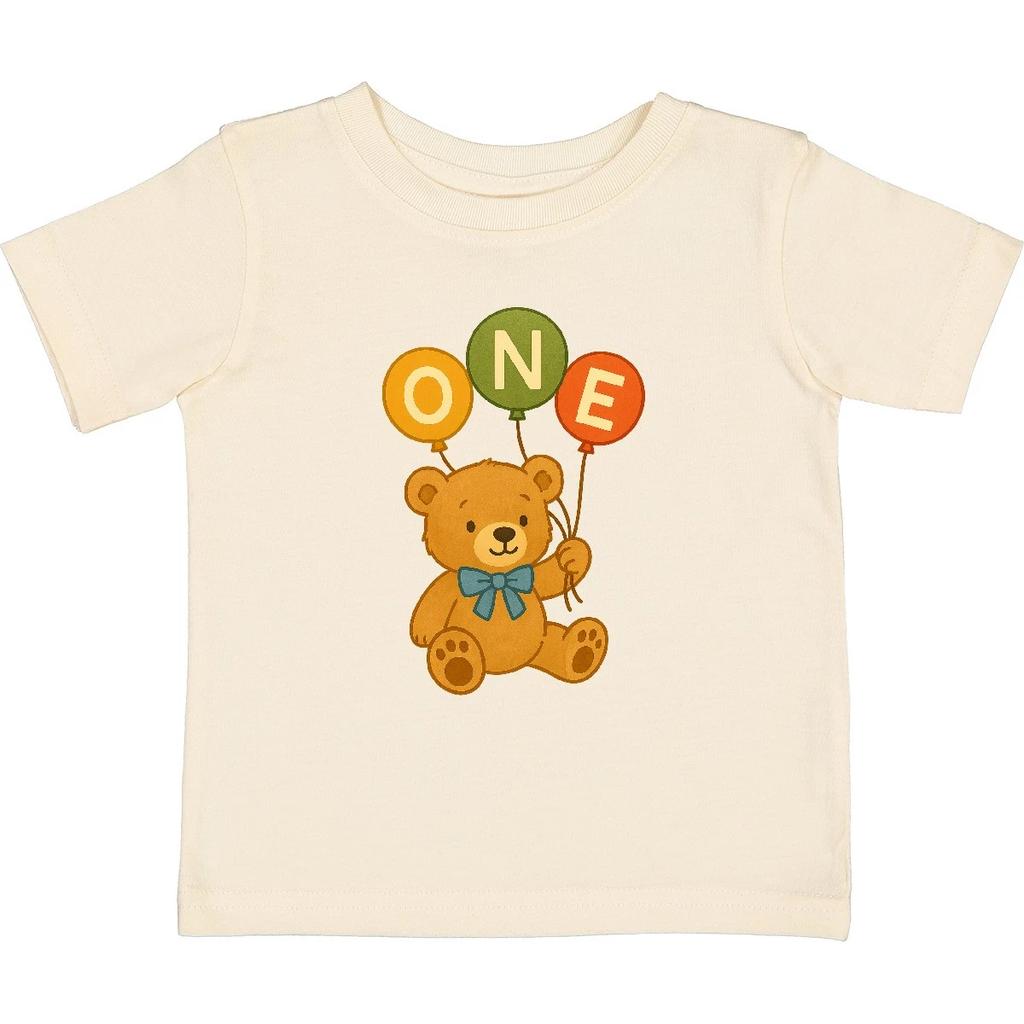Inktastic 1st Birthday Teddy Bear Balloons Baby kids boys T-Shirt Cute Infant Tees Shower