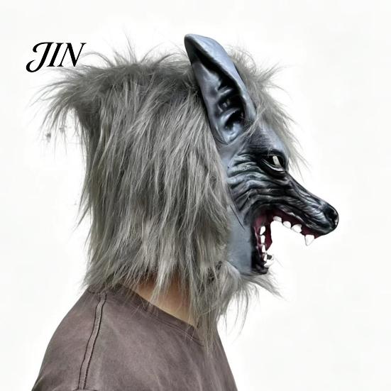 Realistische Latex-Kopfbedeckung Halloween Werwolf Vollkopfmaske, Wolf Cosplay mit gruseliger Kostümmaske Fell, Party Spukhaus Requisite, Verstellbar
