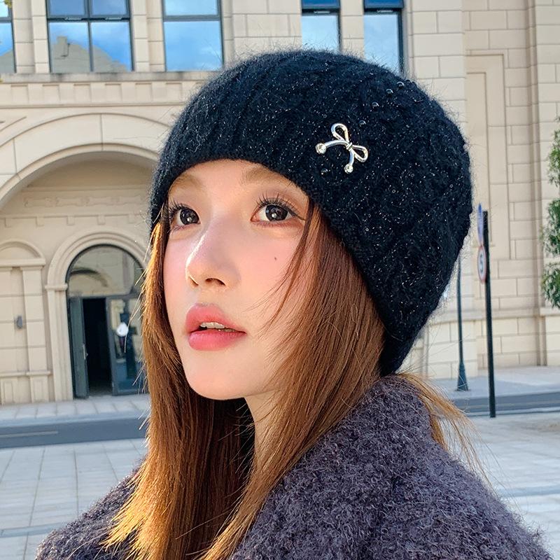 Rabbit Fur Knitted Hat Women's Autumn and Winter Thickened Cold-proof Ear Protection Hat, Wool Hat After Keeping Warm