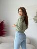 Fashionable Warm Women' Sweater, Short Crop, Turtleneck, Green Braids