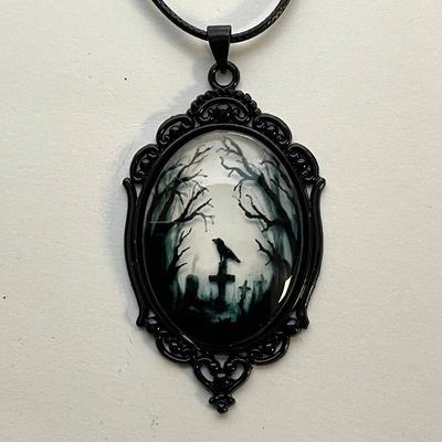 Gothic Crow Forest Charm Necklace Cross Crow Pendant Necklace Mystic Witch Jewelry Gift Accessories Rope Chain Goth Crow Choker