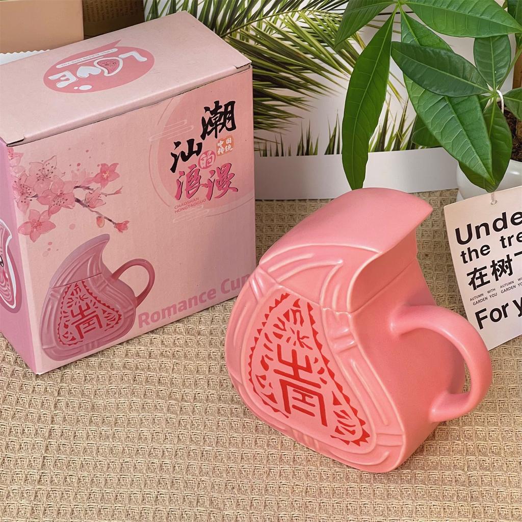 Produto único -- copo de cerâmica para kueh de pêssego vermelho, estilo nacional, mercadoria de estilo chinês, periferia personalizada, presente de aniversário, prático