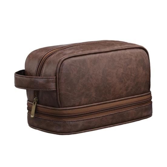 Pánská cestovní toaletní taška z umělé kůže, vodotěsný organizér na toaletní potřeby s boční rukojetí, přihrádkou na mokré věci, taška pro uložení holicích potřeb