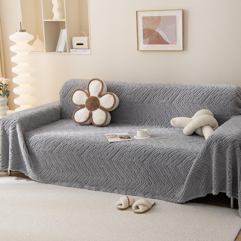 Nowy Jesienno-Zimowy Pluszowy Pokrowiec na Sofę Pełnokryjący Tkanina All-inclusive Styl Ins Pogrubiony Trójwymiarowy Plusz Antypoślizgowy Ręcznik na Sofę