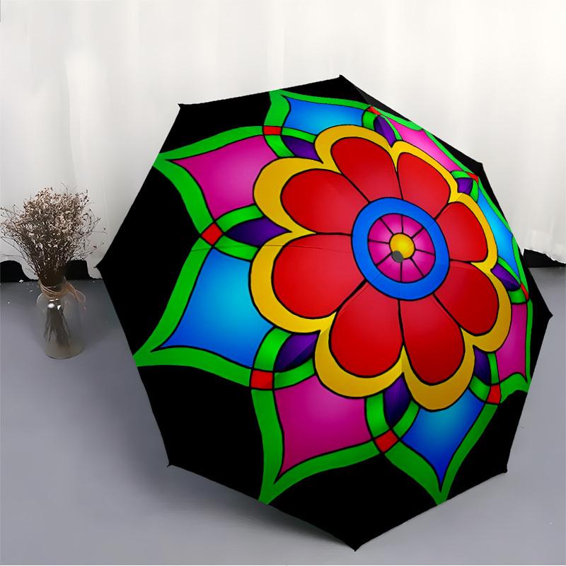 1PC Colorful Flower Design Automatic Open/close Umbrella with 8-Rib Structure for Women/Men, All-Season Use - Travel Essential, Stylish Accessory, Hig
