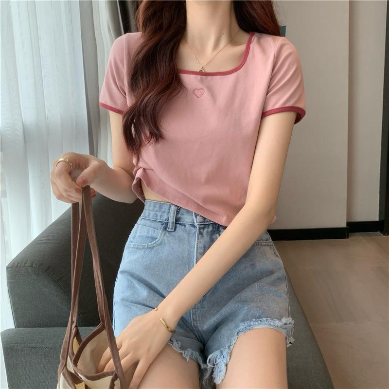 Love Embroidered T-shirt Women's Short Sleeve Top