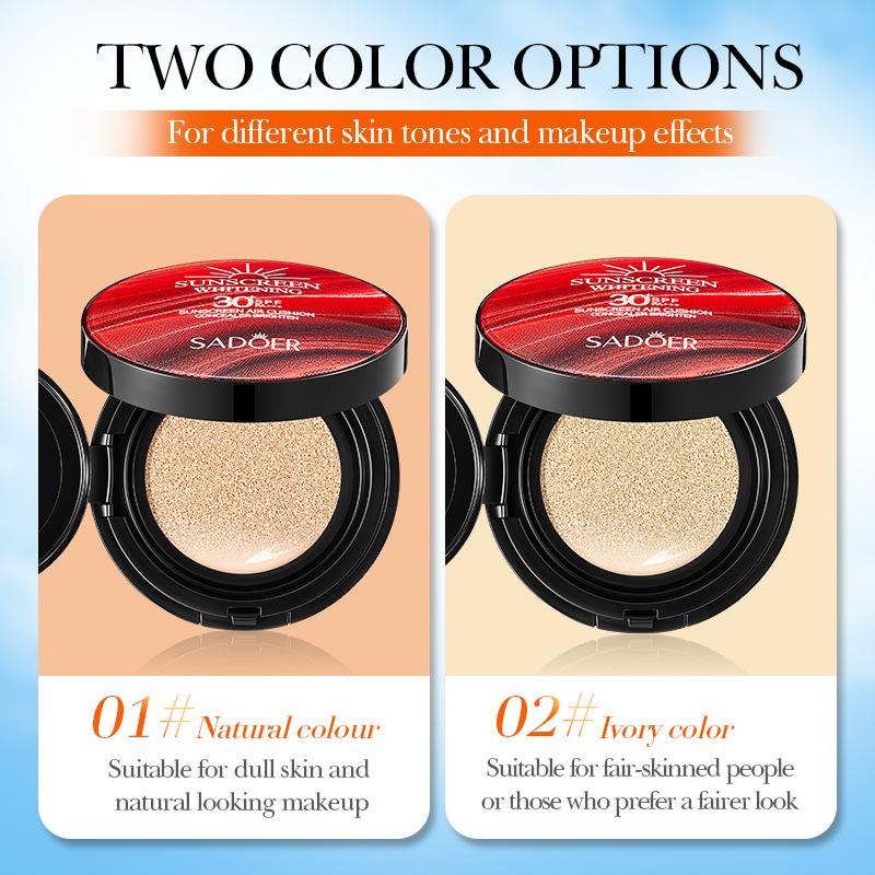 Blegende Solcreme Air Cushion SADOER Isolering UV Beskyttelse Solcreme BB Creme