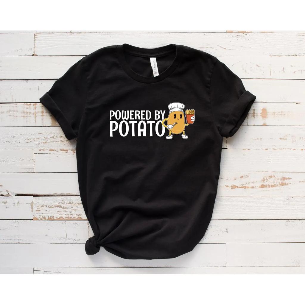Powered By Potato Funny T Shirt Cute Cartoon Chef For Lovers Foodie Casual Top Vintage Soft Unisex Comfortable
