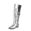 Fashion New Pleated Lazy Autumn Winter Women Knee High Boots European American 3cm Low Heel Commuting Shopping Long Boots Sizes 32-46