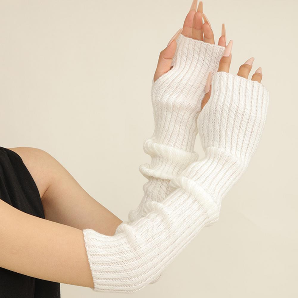 1 Pair Fall Winter Gloves Half-finger Cover Knitted High Elasticity Non-slip Over Elbow Length Arm Warmers Pure Color Arm Sleeve