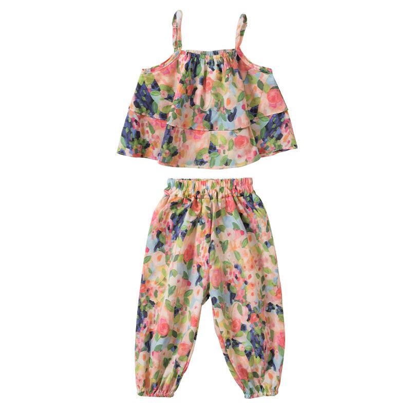 Kinder Kleidung Floral Ärmellose Hosenträger Lose Tops + Geerntete Hose Kinder Atmungsaktive Sport Casaul Outfit Zwei Stücke Set