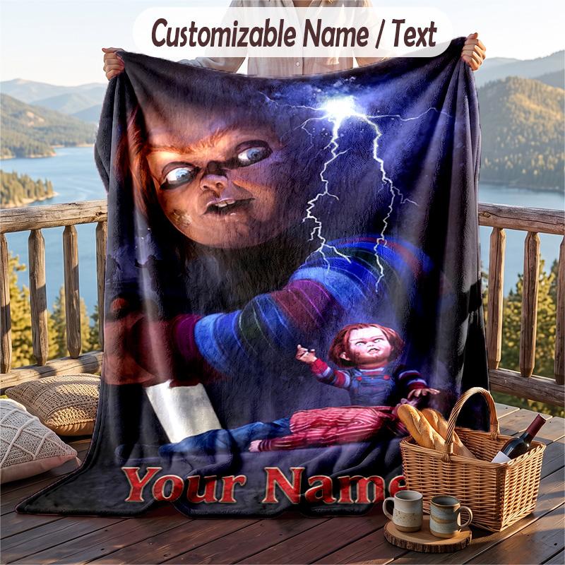 Custom Text Flannel Throw Blanket, Lightweight Cozy Bed Sofa BlanketChild's Play Chucky Tiffany