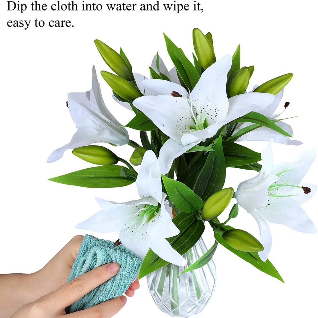 A84X-5Pcs Artificial Lily Flowers Real Contact Fake Lily Bouquet Artificial Flowers For Home Wedding Floral Decor