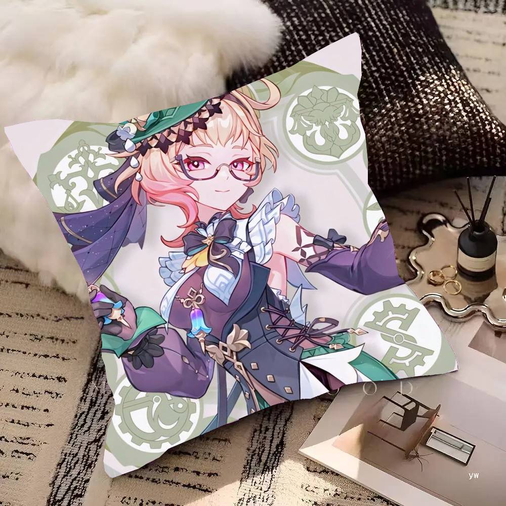 Emilie Anime G-Genshin Impact Pillow Case Fashion Square Pillowcase Bedroom Sofa Room Ins Decoration Leisure