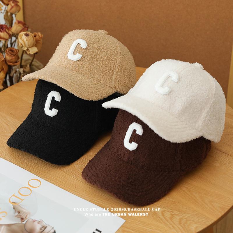 Autumn and Winter New Hard Top Sherpa Baseball Cap Girls Thickened Warm Hat Cute Face Little Duck Cap
