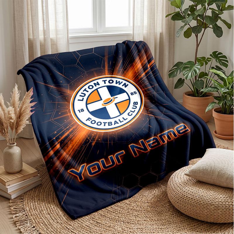 Luton Town Custom Name Text Flannel Blanket Soccer Logo Personalized Fleece Throw Blanket Special Gift For Sofa Bedroom Home