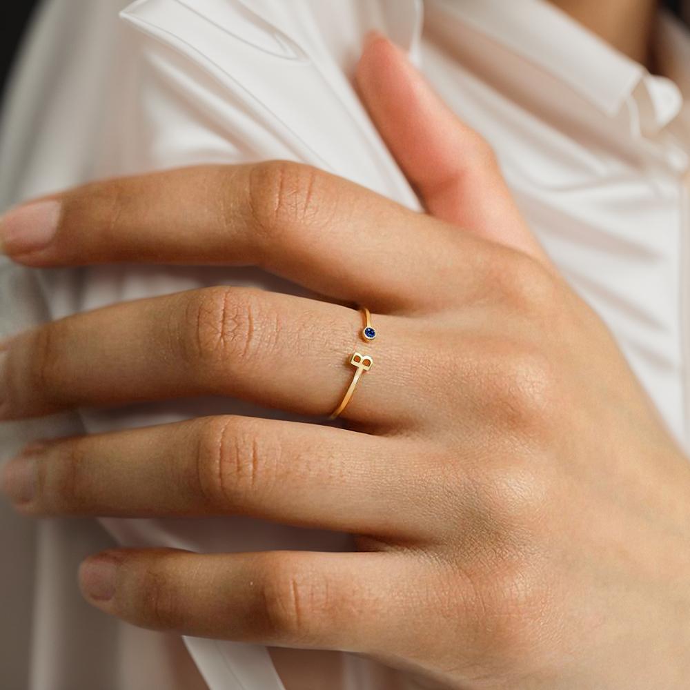 EMANCO Birthstone Initial Custom Ring Open End Ring Stainless Steel Name Custom Jewelry Women's Ring
