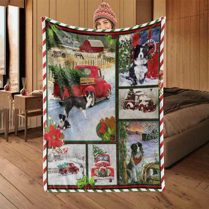 Christmas Cartoon Pattern Digitalprinted Polyester Bedroom Velvet Flannel Soft Sofa Cover Blanket Fleece Soft Sofa Cover