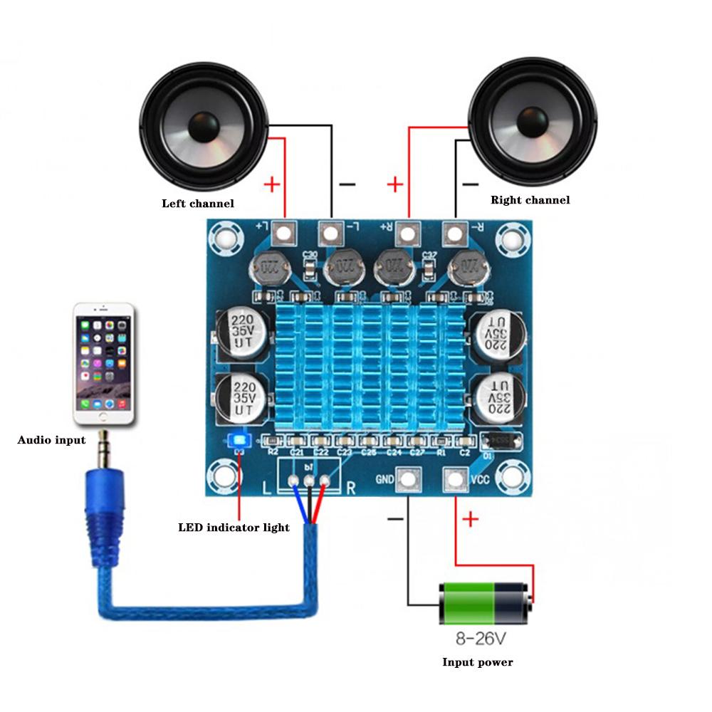 

Плата підсилювача потужності 2.0-канального цифрового стереозвуку DC 8-26V 3A TPA3110 XH-A232 30W+30W для мобільного телефону Android Iphone чорний