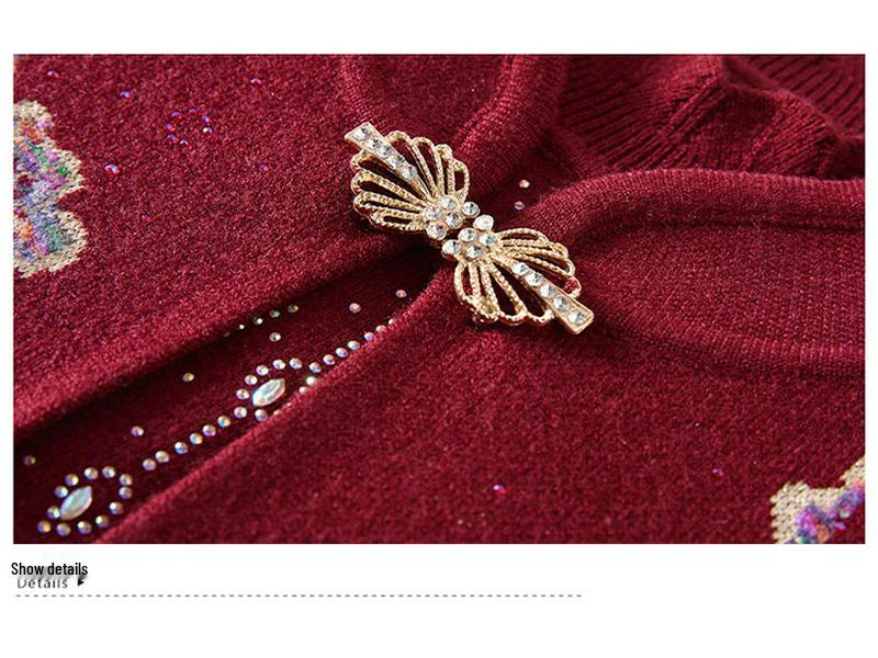 Mother-in-law Style Autumn Knit Cardigan Set for Middle-aged and Elderly Women